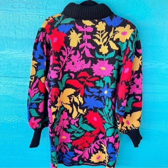 FARM RIO TROPICAL GARDEN COZY SOFT SWEATER DRESS COWL FUNNEL NECK SIZE MEDIUM - Picture 14 of 16